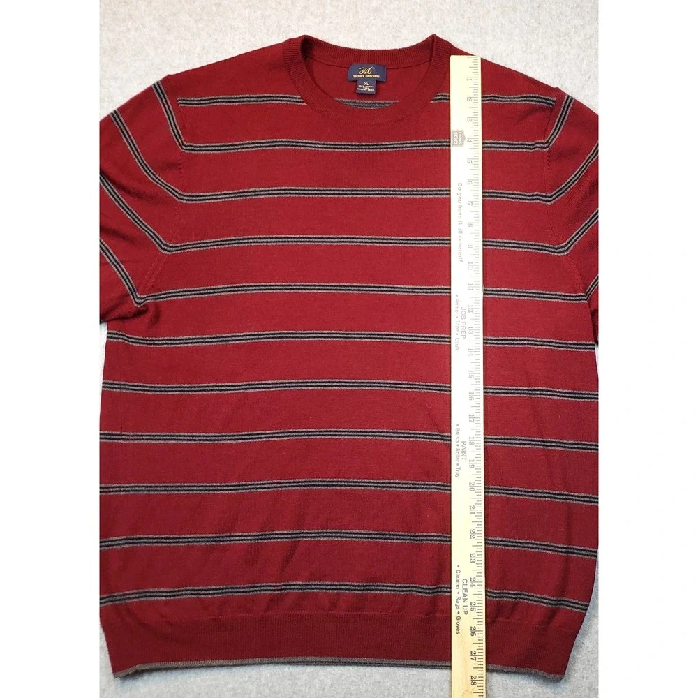 Brooks Brothers 346 Merino Wool Sweater Mens Burgandy‎ Striped Size XL Pullover